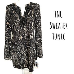 INC Black and Cream Sweater Tunic Animal Print NWT